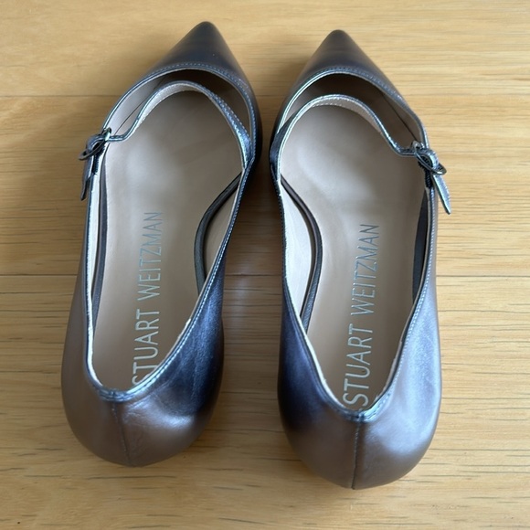Stuart Weitzman Emilia Mary Jane silver pointy toe flats - Picture 2 of 5